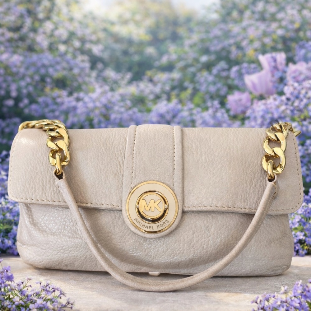 Michael Kors‎ Cream Gold Chain Leather Shoulder Bag